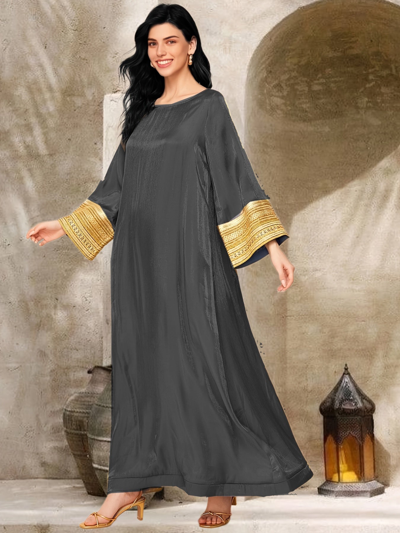 Women's Elegant Islamic Baju Abaya Dress - Long Sleeve Flowy Swing Dress in Pastel Lavender, Non-Stretchy Formal & Everyday Muslim Dress for Prayer, Office, Social Events