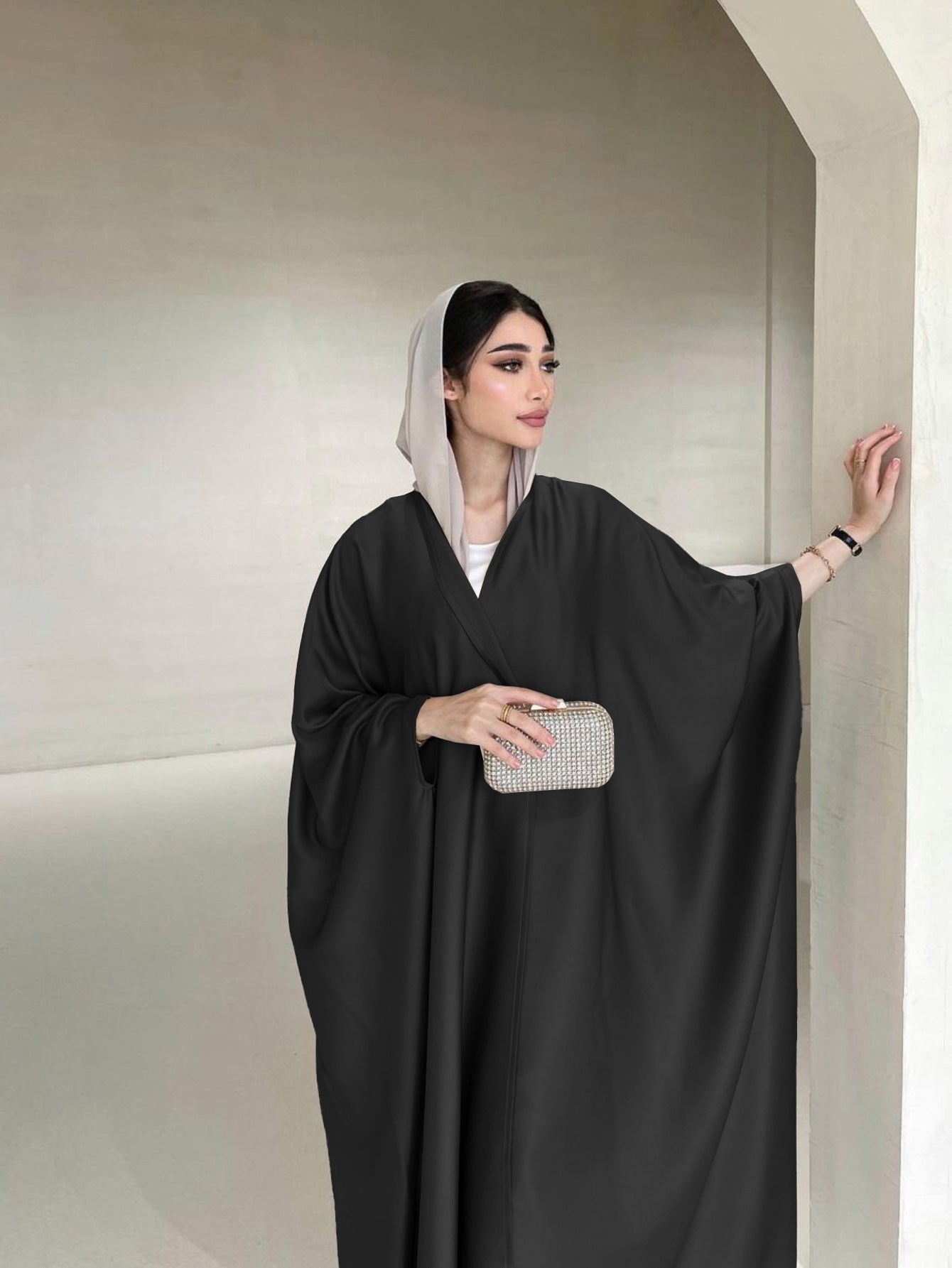 Elegant Middle Eastern Muslim Women's Long Sleeve Abaya Dress - Soft Lightweight Non-Stretch Fabric with Adjustable Waist Belt, Floor-Length Modest Robe for Spring/Summer, Hand Wash Only