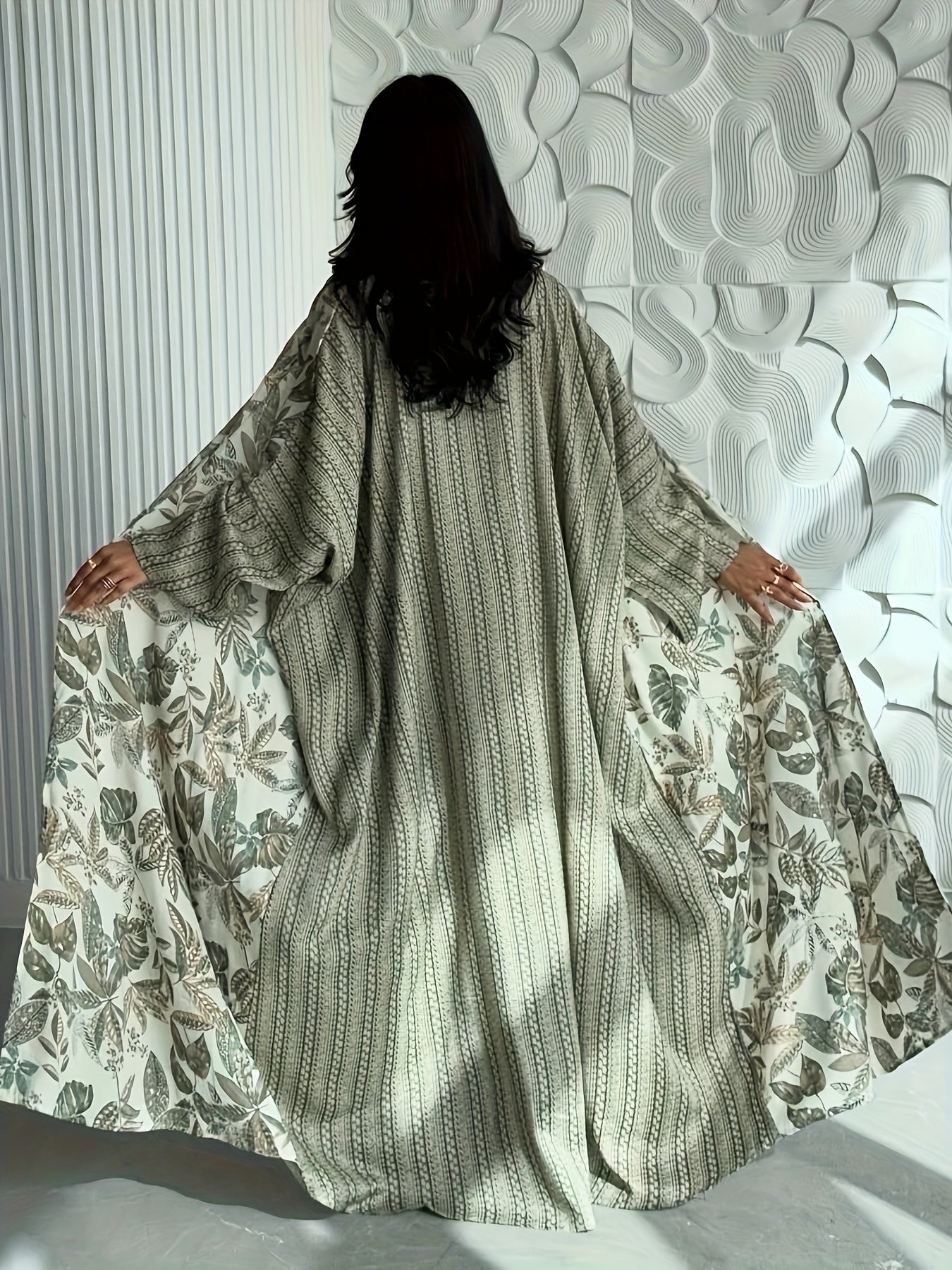 Elegant Floral Print Abaya - Lightweight Summer Modest Long Tunic with Open Front, Brown & White Design, Perfect for Casual or Formal Occasions, Casual Wear Abaya | Floral Abaya