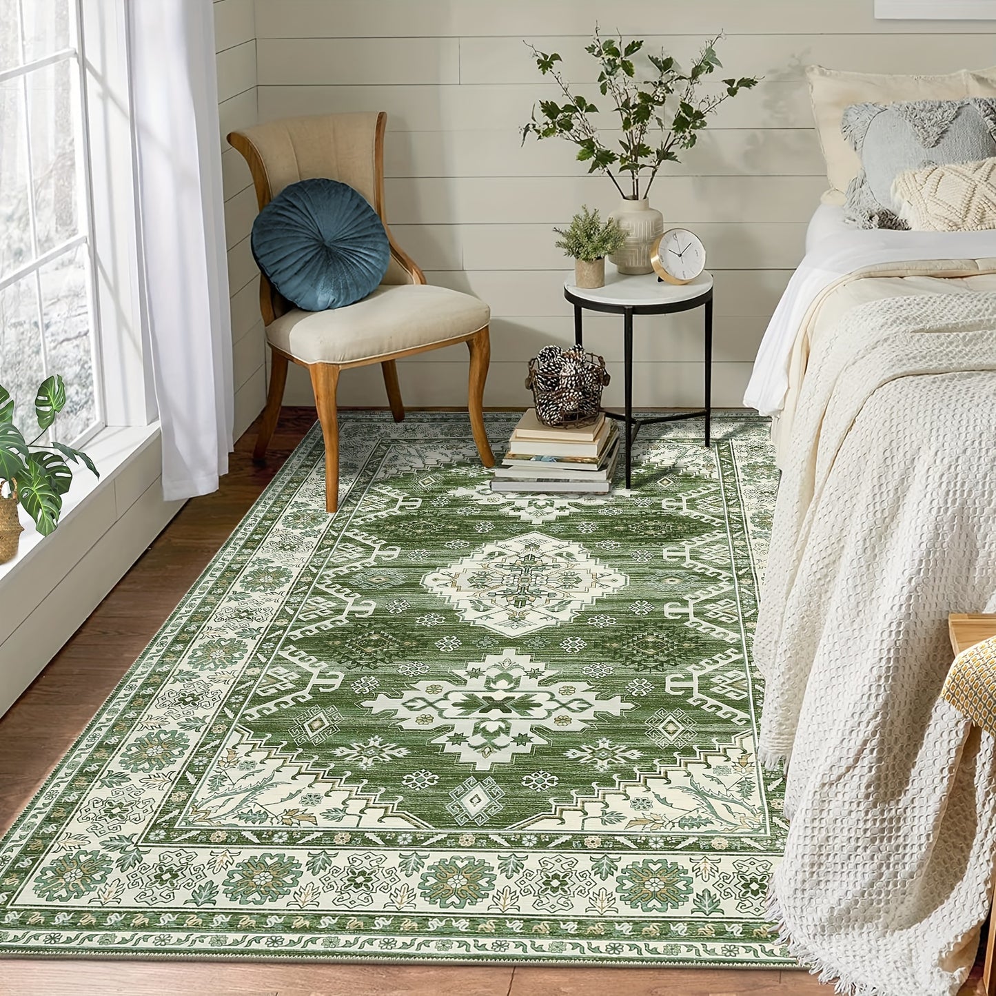 Machine Washable Rugs Distressed Vintage Tribal Medallion Area Rugs For Living Room Bedroom Office Low Pile Neutral Soft Rug Indoor Stain Resistant Throw Rug Runner Rug Non Slip Entryway Rug Foldable Farmhouse Floor Cover