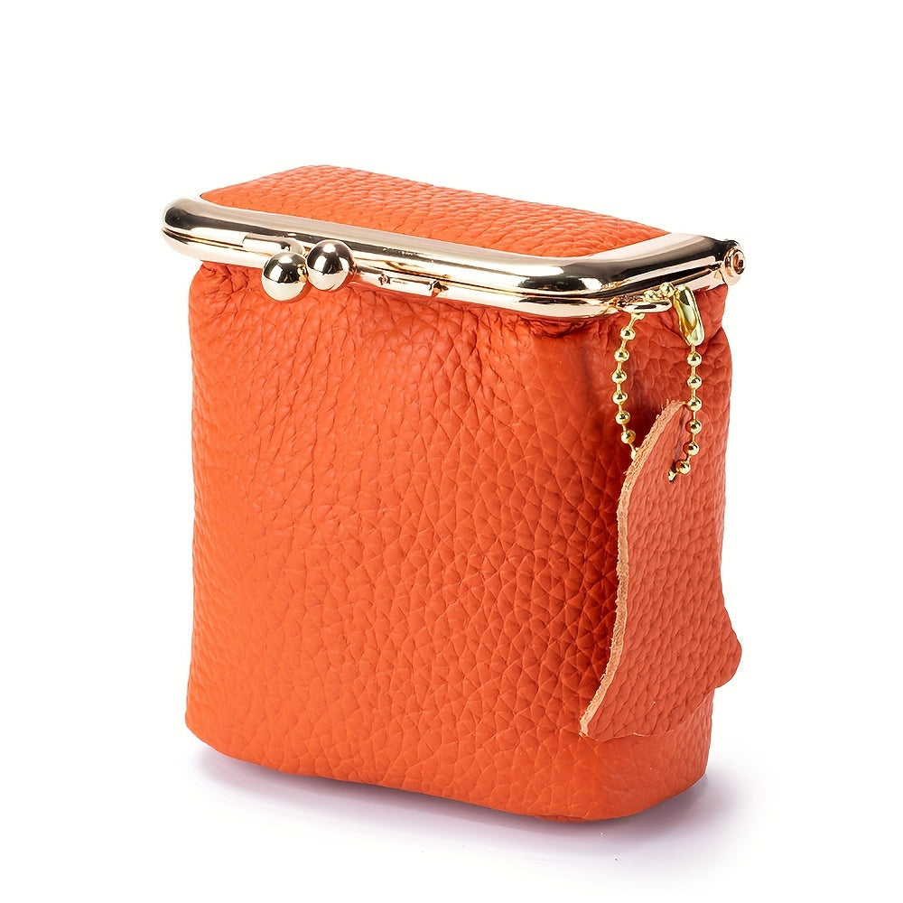 Vintage Genuine Leather Mini Bag Organizer with Secure Kiss Lock - Spacious Coin Purse, Key Holder, Earphone & Lipstick Case, Multi-Purpose Travel Cosmetic Pouch