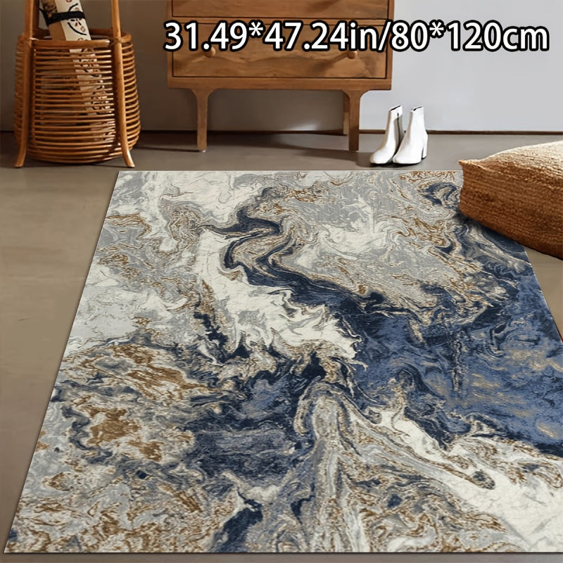 Crystal Velvet + 750g/m² + Anti-slip Dotted Plastic Backing + Bottom Dotted Plastic Floral Pattern Process, 1pc Crystal Velvet Home Decor, Simple Abstract Dark Blue Pattern, Comfortable and Versatile Decorative Style, Living