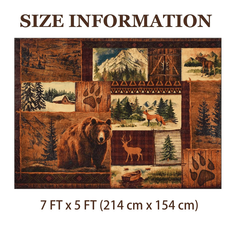 small house bear moose throwing carpet, area carpet in farmhouse style, used for living room and bedroom entrances, non slip washable soft brown floor carpet, retro rural wildlife home decoration area carpet