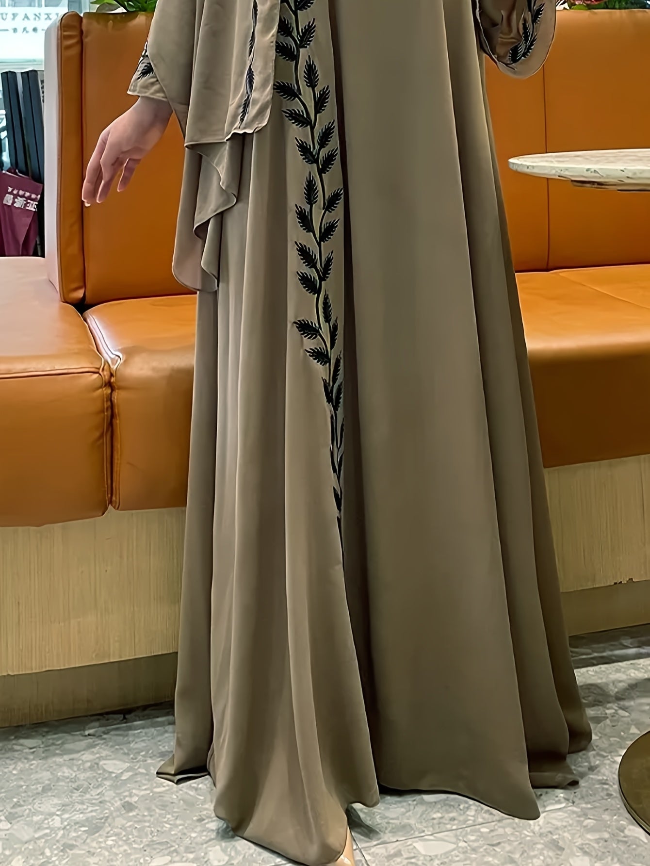 2pcs Set Middle Eastern Ethnic Clothing Fashion Street Chiffon V-neck Embroidery Long Floor-length Arabic Abaya For Women With Headscarf