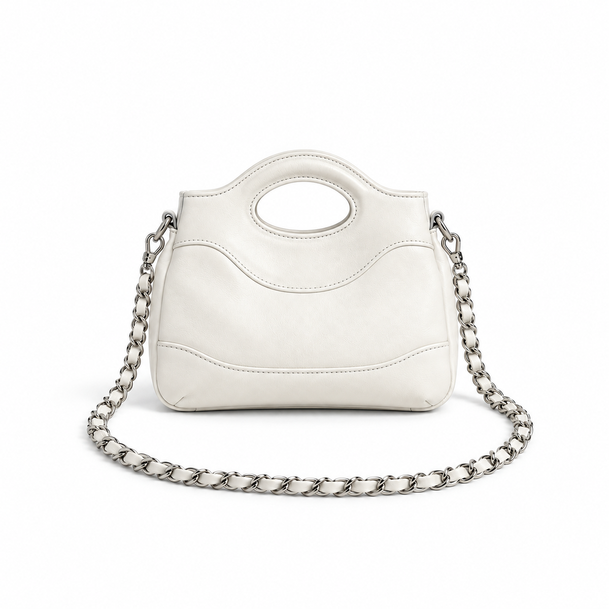 White Chain Handle Structured Handbag