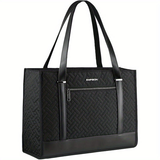 Women's 16 Inch High Quality Quilted Laptop Leather Tote Bag - Large Capacity Business Briefcase with Adjustable Straps, Durable Canvas &, Lightweight