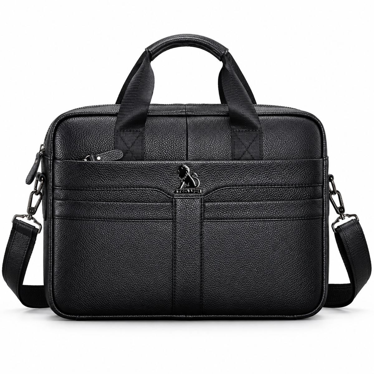 Classic Black Leather Briefcase With Strap
