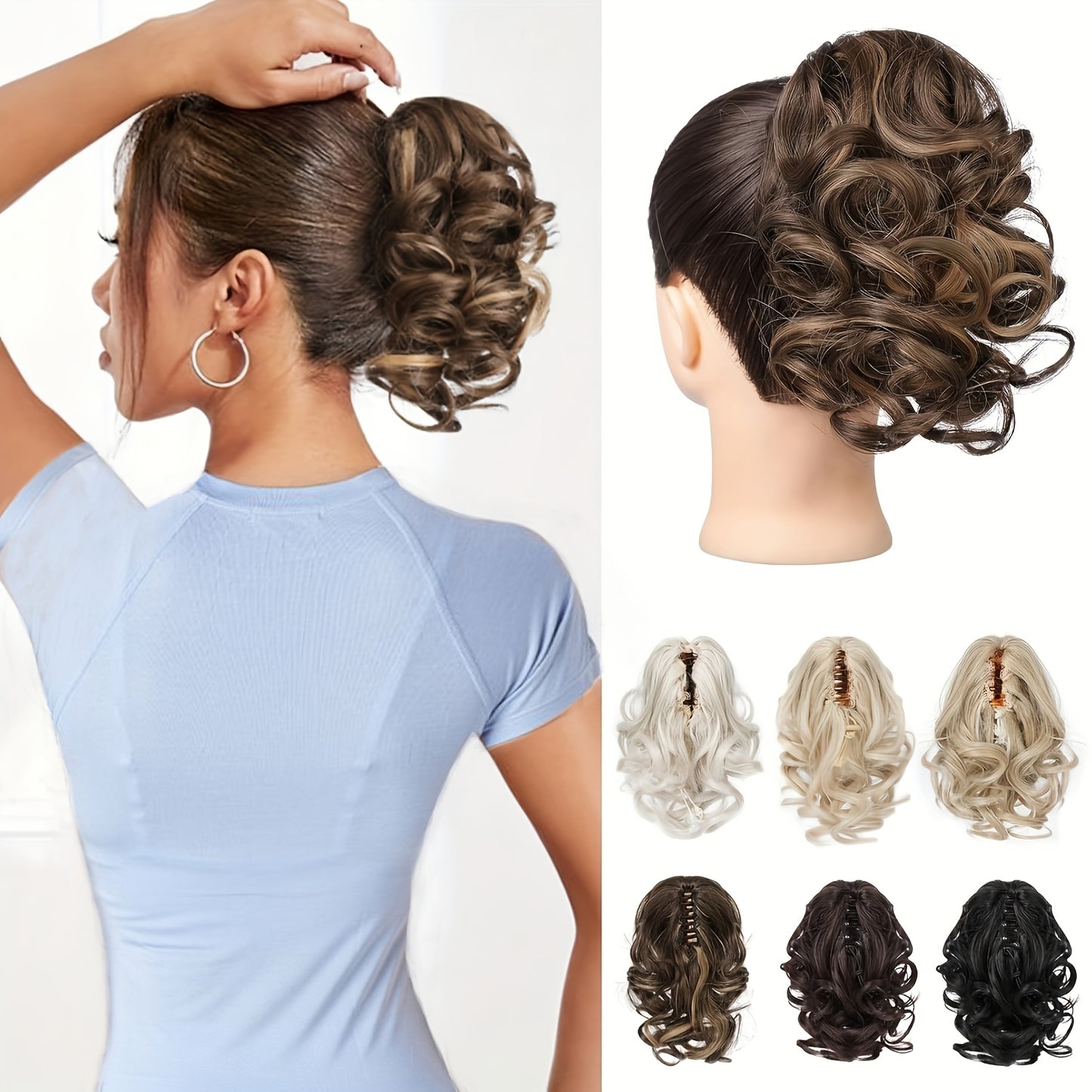 8 Inch Wavy Clip-In Ponytail | Jumbo Claw Clip Synthetic Hair Extensions for Women