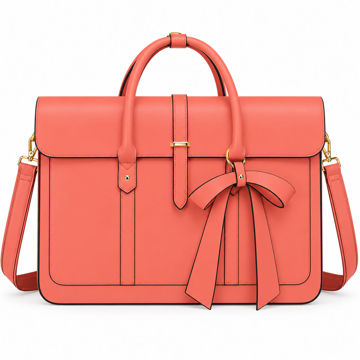 Coral Leather Laptop Bag With Bow