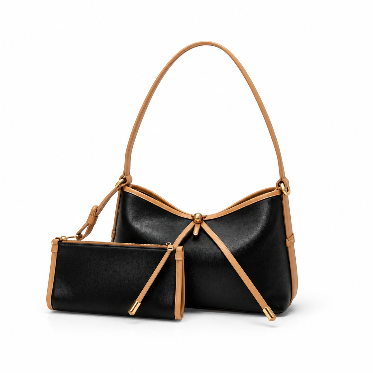 Black Contrast Trim Shoulder Bag Set