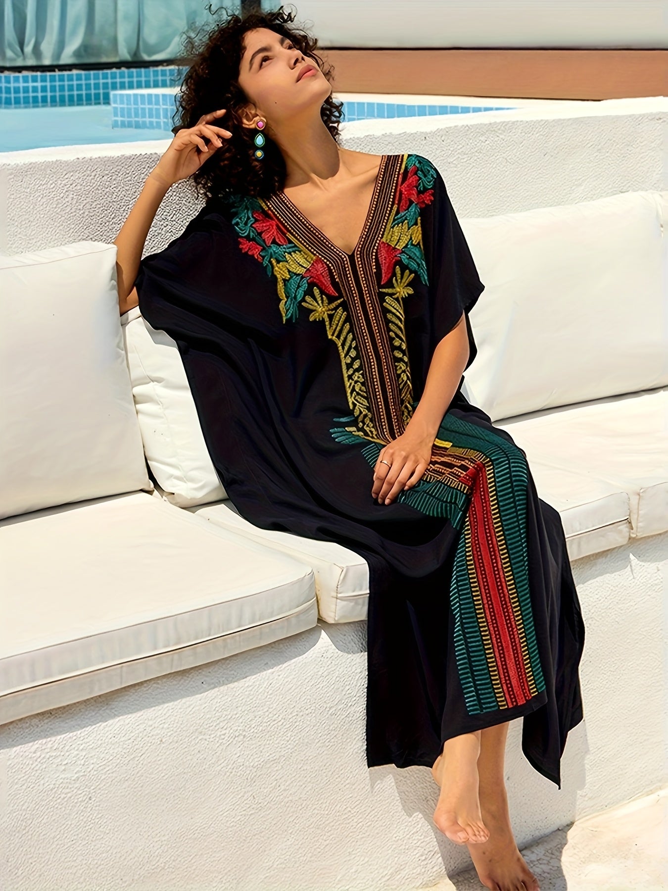Kaftans For Women Beach Blouse Over Sized Kaftan Dresses Embroidered Robe Vacation Skirt Plus Size Kaftan Dress