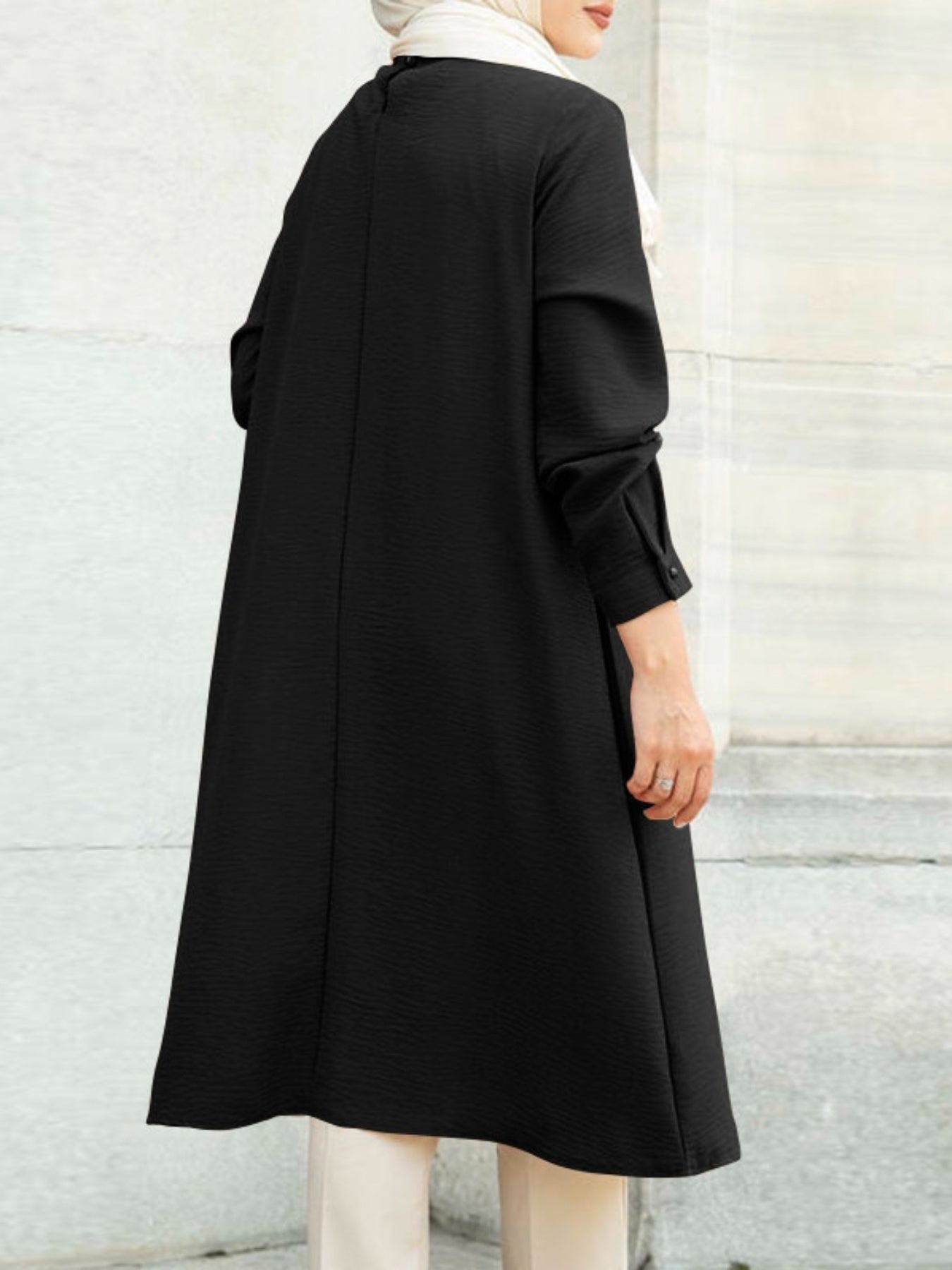 Women Kaftan Abaya Dress Elegant Solid Color Ethnic Style Long Sleeve