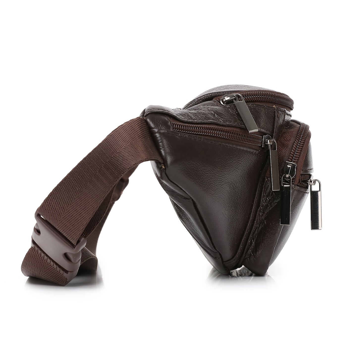 Men's Genuine Leather Belt Bag, Casual Top Layer Cowhide Fanny Pack, Black, with Adjustable 35.43inch Strap, Crossbody