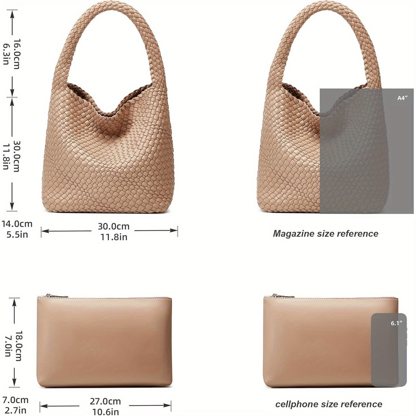 Woven Tote Bag for Women: Vegan Leather Shoulder Purse- Underarm Hobo Bag- Summer Beach Tote for Vacation