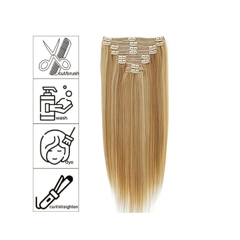 8pcs Luxe Remy Human Hair Extensions Set | 100% Real, Silky Straight