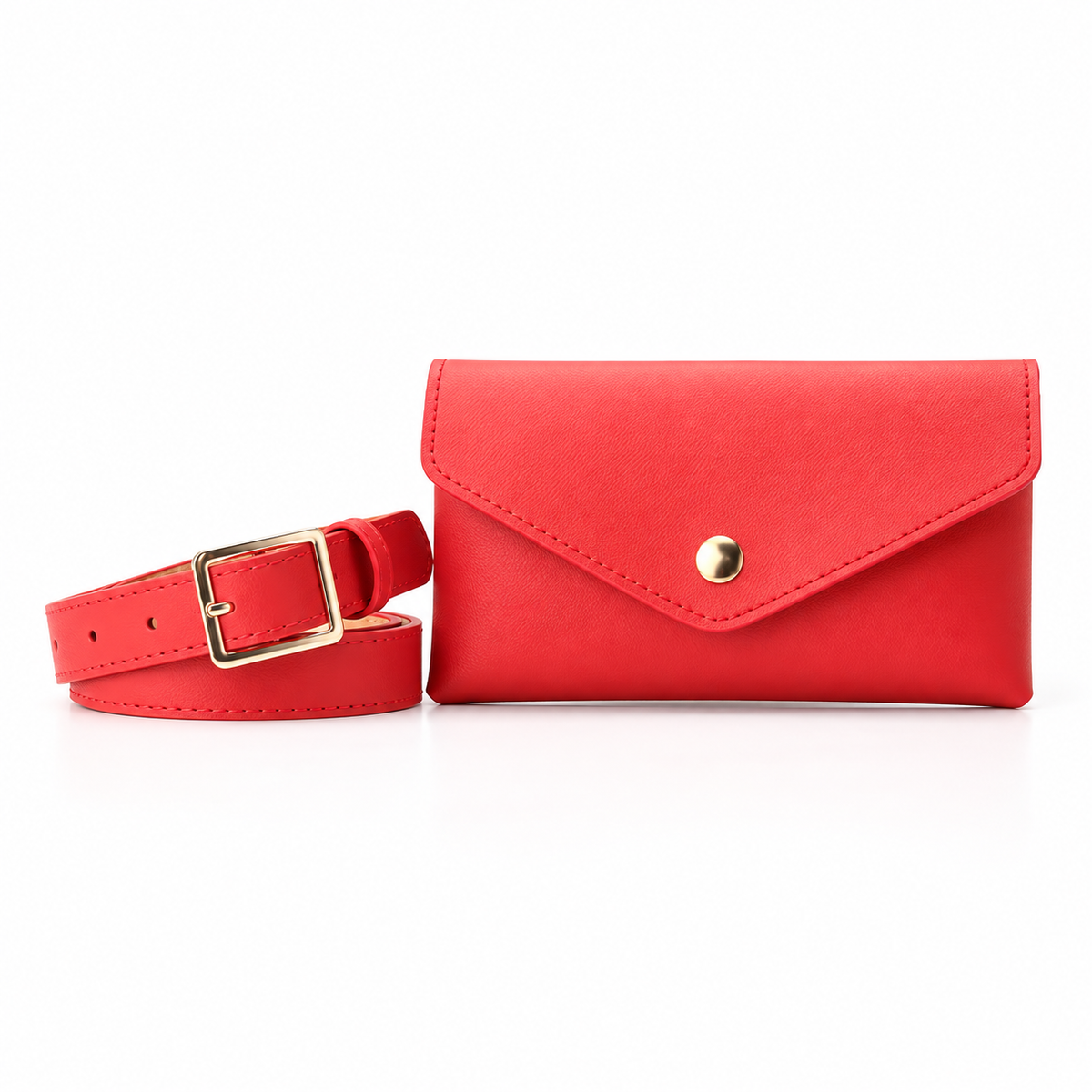 Coral Red Envelope Waist Bag With Belt