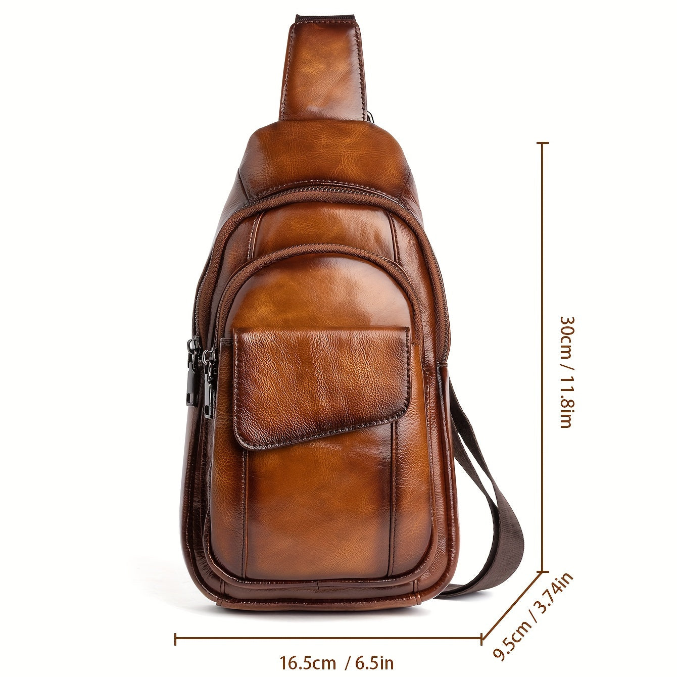 The First Layer Of Cowhide Men's Bag, Leather Men's Sling Bag, Cross-shoulder Back, Multi-layer, Multi-functional, Personalized Retro Men's Bag