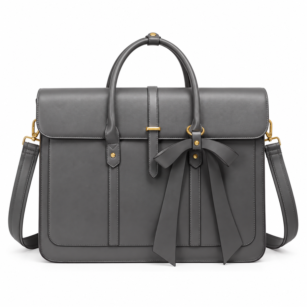 Grey Bow Detail Leather Laptop Bag