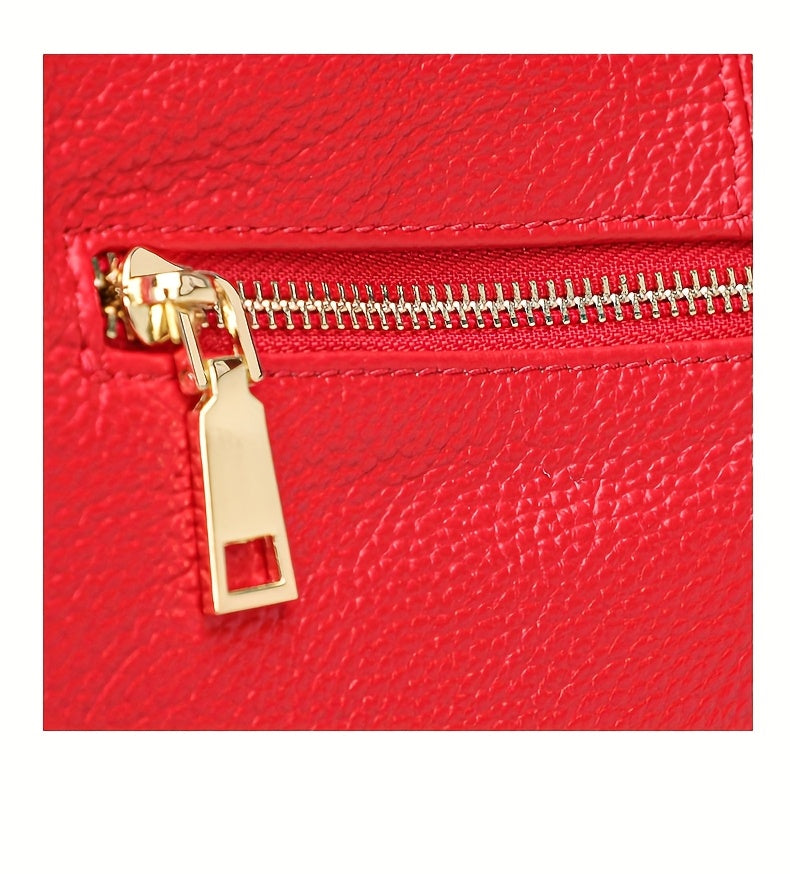 Genuine Leather Women's Handbag - Large Capacity Tote Bag with Adjustable Shoulder Strap
