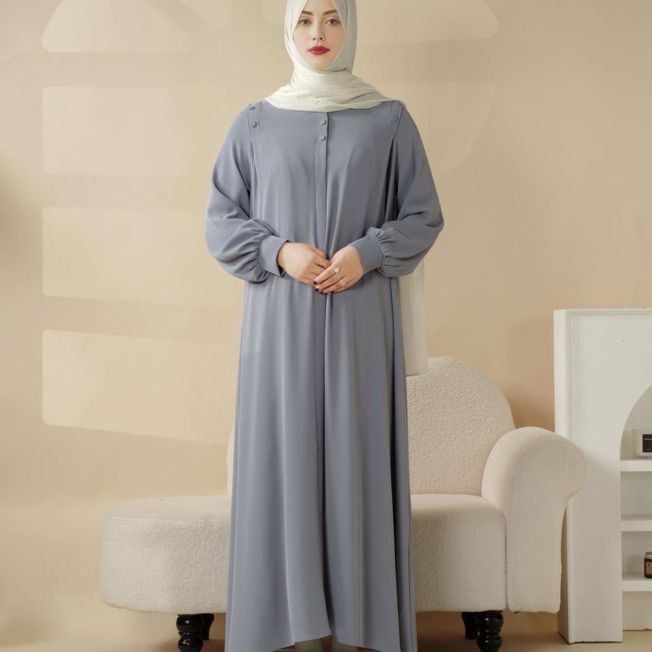 Elegant Macaron Color Shoulder Button Pullover Abaya Dress for Women - Long Sleeve, Solid Color, Non-Stretch Fabric, Regular Fit, Perfect for Ramadan, Prayer, and Muslim Style, Muslim Dress | Elegant Abaya | Nonstretch Fabric, Abay