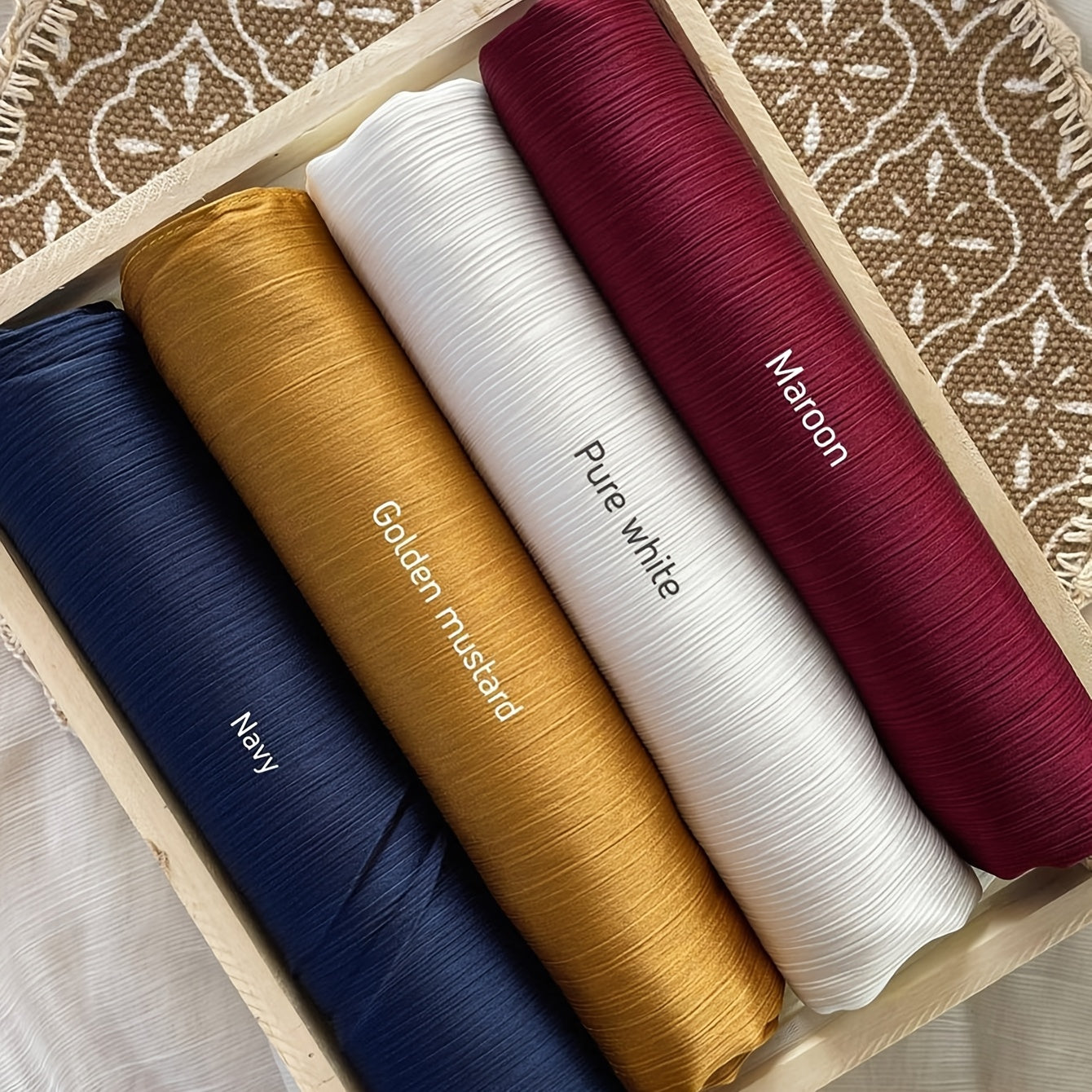 Ladies Elegant Solid Color Bamboo Woven Hijab Scarf | 4pcs/PC | Polyester | Hand Wash or Professional Dry Clean | for Ramadan | Elegant