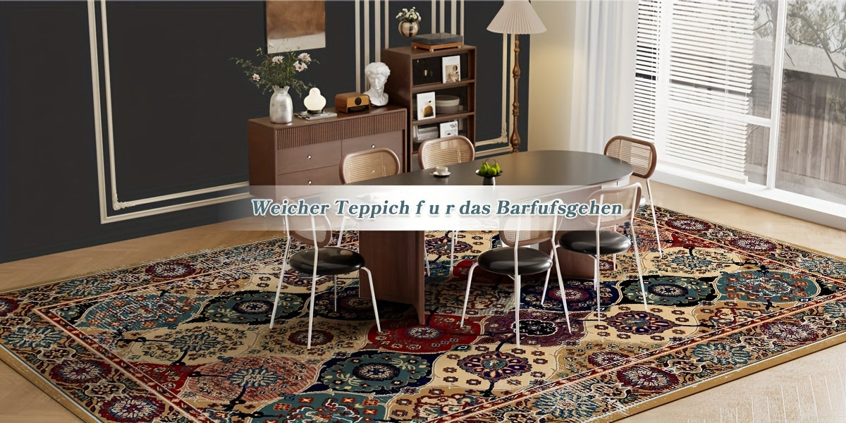 Washable Vintage Medallion Small Mat with Non-Slip Backing Soft and Stain Resistant Non-Shedding Low Plush Floor Mat Pad for Living Room Bedroom Kitchen Home Office