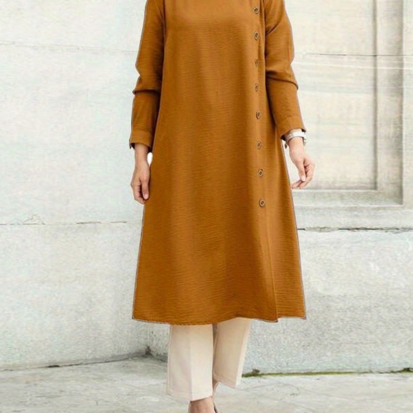 Women Kaftan Abaya Dress Elegant Solid Color Ethnic Style Long Sleeve