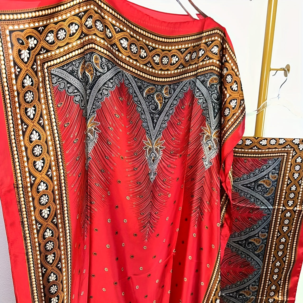 Print Abaya | Women's Clothing | Elegant Short Batwing Sleeve Kaftan | Loose Dress With Scarf | For Spring & Summer