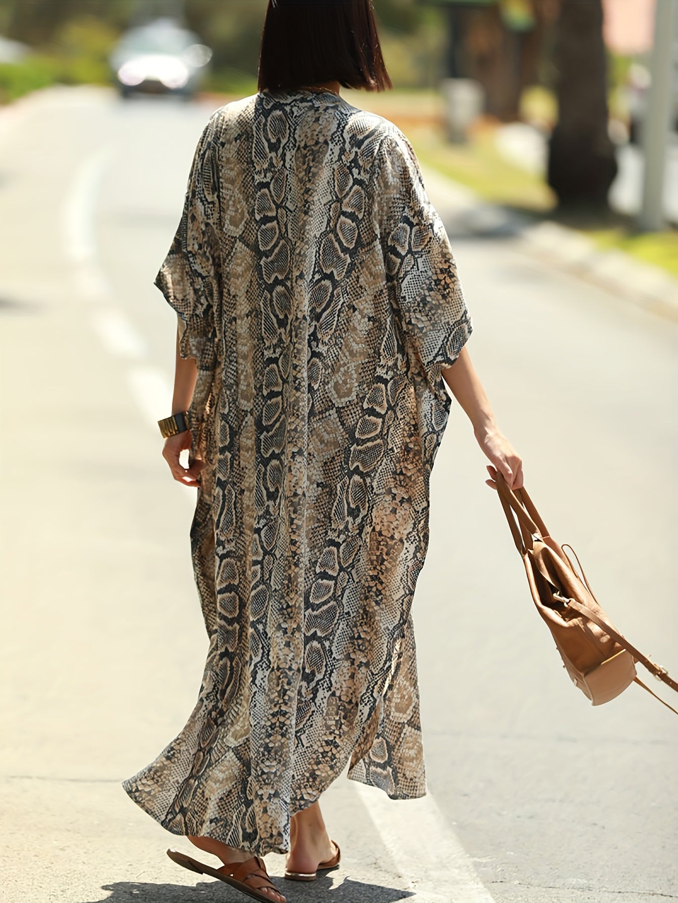 Women's Long Dress Bating Sleeve Kaftan Dresses Print Stripe Snake Pattern Dot Pattern Beach Cover Up Leisure Vacation Home Outfits Swimsuit Cover Up Ethnic Loose Robe