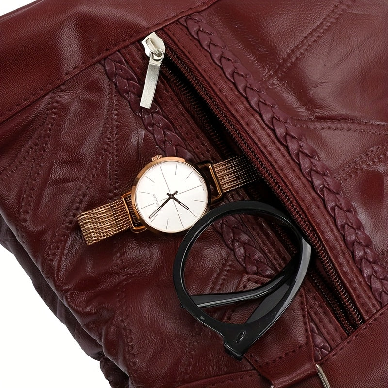 Vintage Zipper Tote Bag, Soft Genuine Leather Large Capacity Crossbody Bag, Women's Multifunction Trend Casual Fashion Shoulder Bag, Trend Handbag