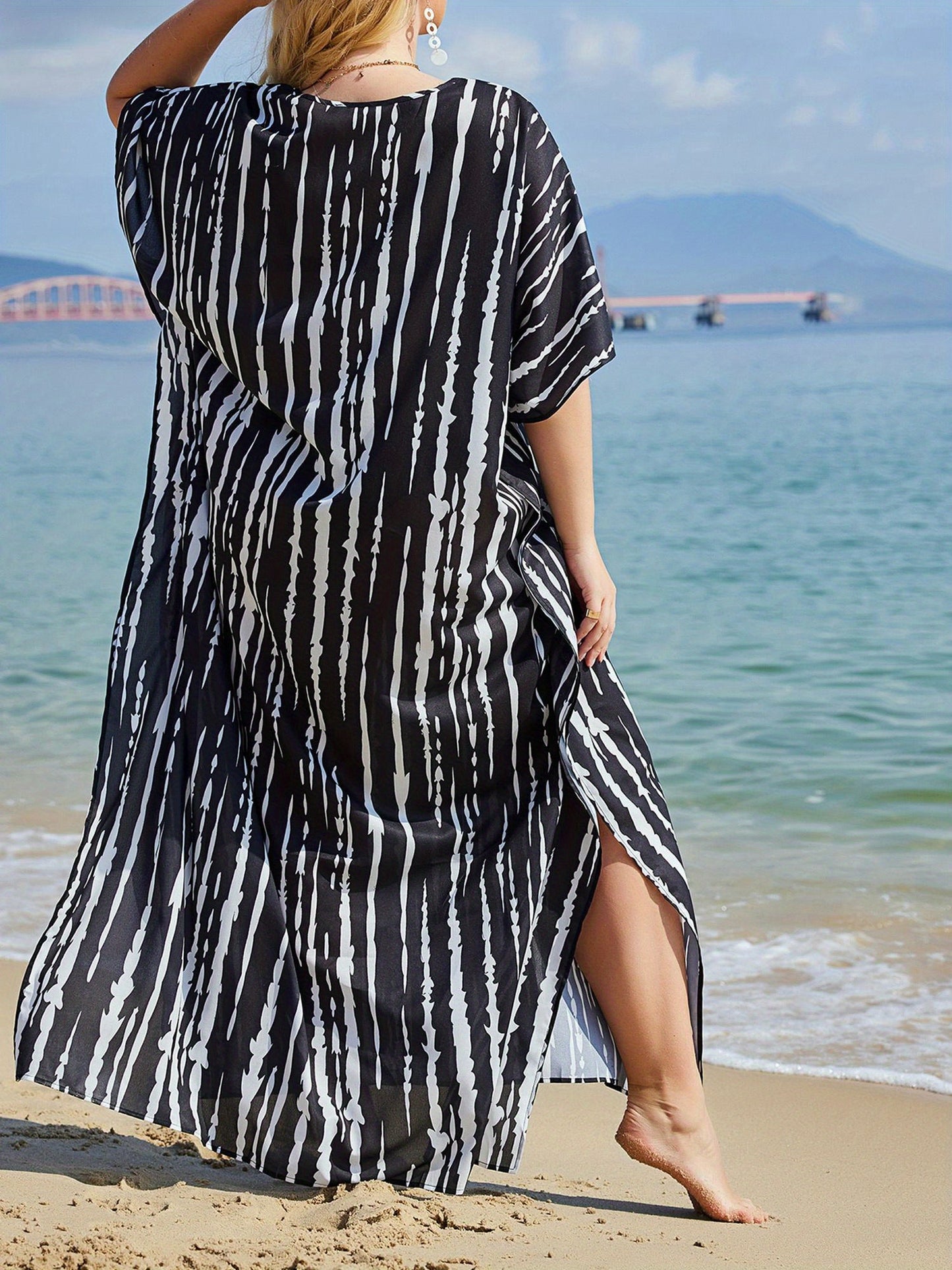 Women Plus Size Bathing Suit Cover Up Colorful Beach Kaftan Dress Long Bikini Cover Up Swimsuit Beachwear
