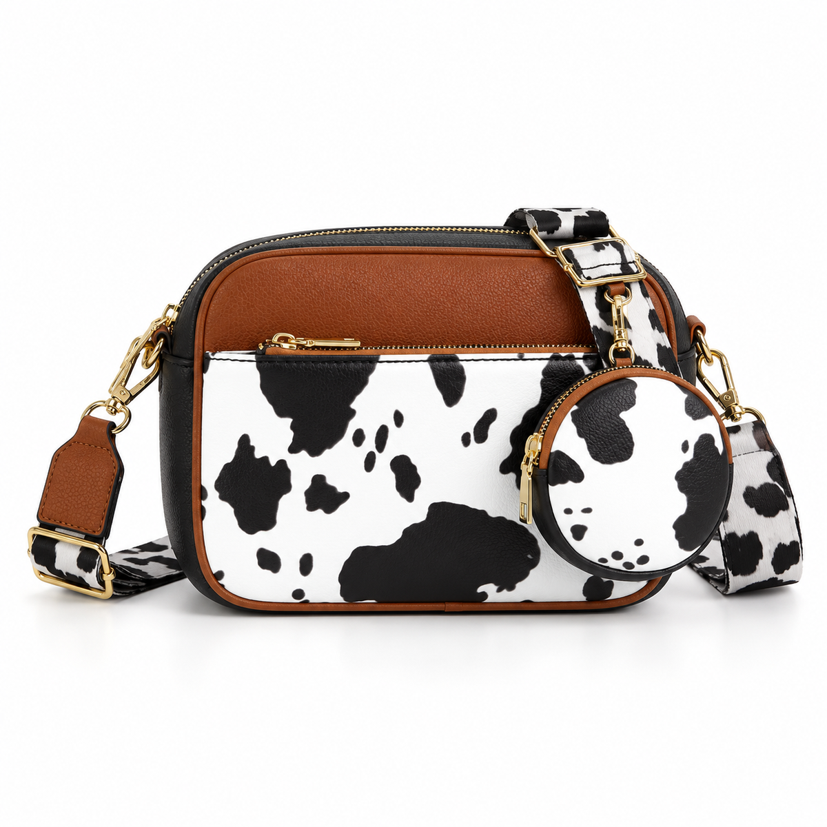 Caramel Cow Print Crossbody Bag Set