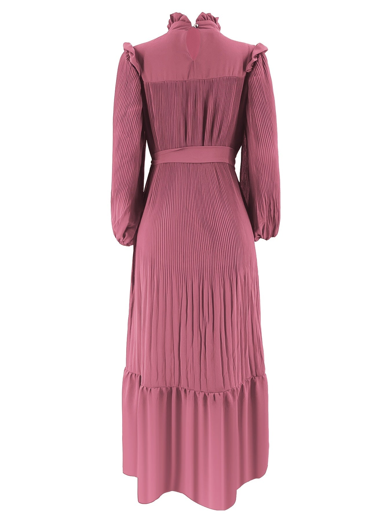 Women's Middle Eastern Muslim Baju Abaya Dress - Modest Long Sleeve Ruffled Hem Solid Color Traditional Dress with Belt, Machine Washable All-Season Casual Wear, Modest Apparel | Soft Texture