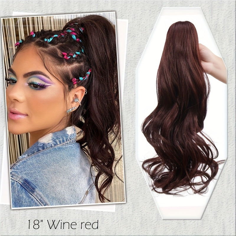 18 INCH Long Natural Curly Wavy Claw Clip Ponytail Extensions