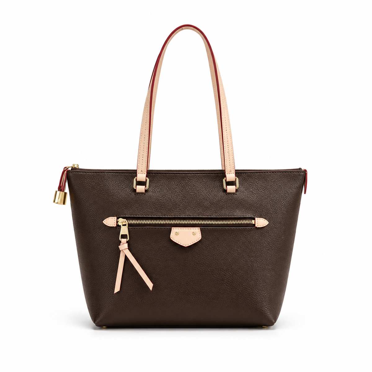 Elegant Brown Zip Detail Tote Shoulder Bag