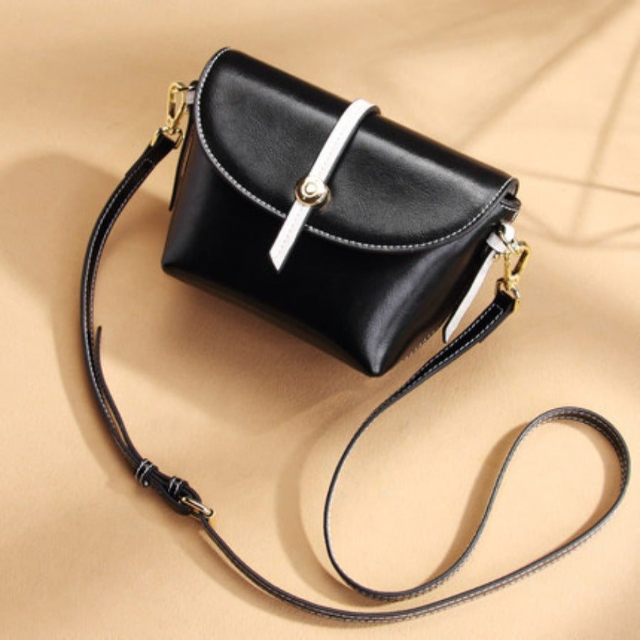New Solid Color Leather Women's Saddle Bag, Simple And High-End Versatile Crossbody Bag, Leather Bag, Shoulder Bag for Women