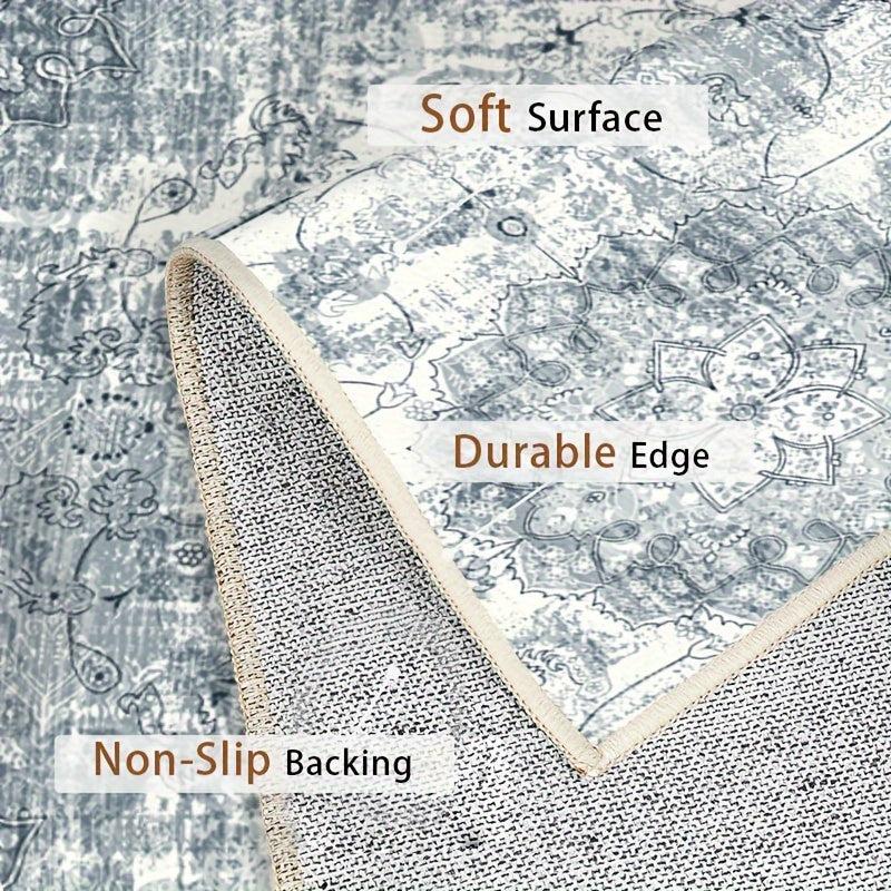 Area Rugs Boho Washable Area Rug For Bathroom, Bedroom, Large Area Rugs For Living Room Dining Room, Bohemian Vintage Non Slip Low Pile Indoor Accent Carpet For Home Office-blue Color Bathroom Mat