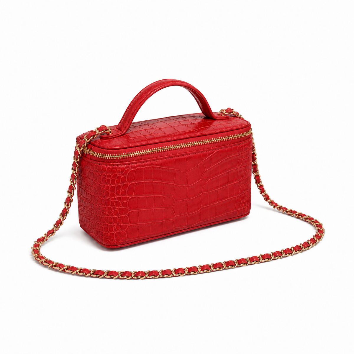 Red Crocodile-Embossed Vanity Handbag