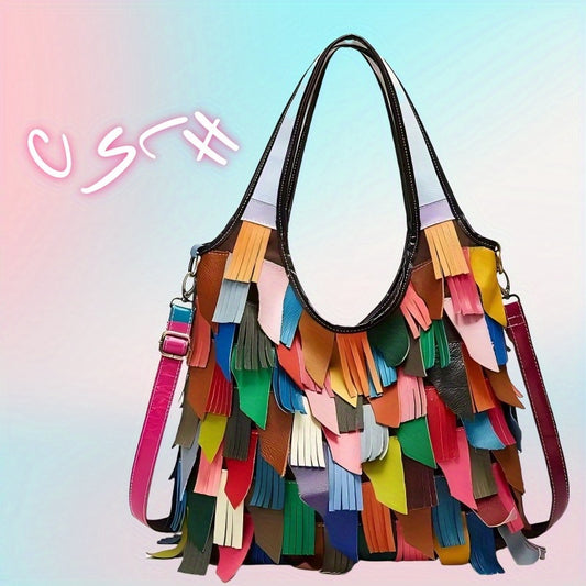 New Leather Women's Woven Bag Cowhide Color Splicing Women's Hand Bill Shoulder Bag Crossbody Bag Tote Bag