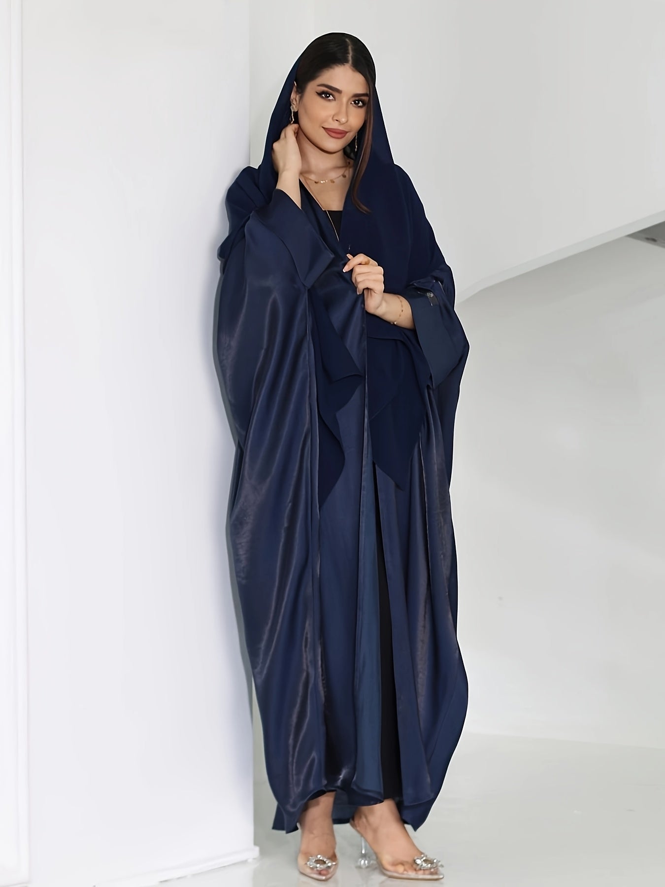 Satin Abaya - Modest Batwing Sleeve Maxi Dress for Women, Perfect for Ramadan & Casual Attire