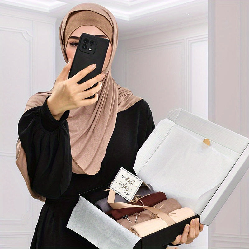 Elegant Soft Rayon Bamboo Jersey Woven Hijab for Women - Versatile Long Shawl in Black, Gray, Brown, and Beige - Breathable & Machine Washable - Perfect Gift for Holidays and Special Occasions, Festive Headwear