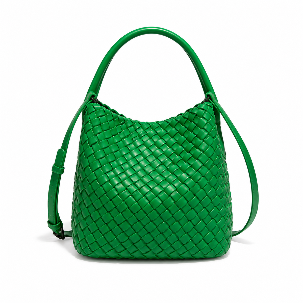 Vibrant Green Woven Bucket Shoulder Bag