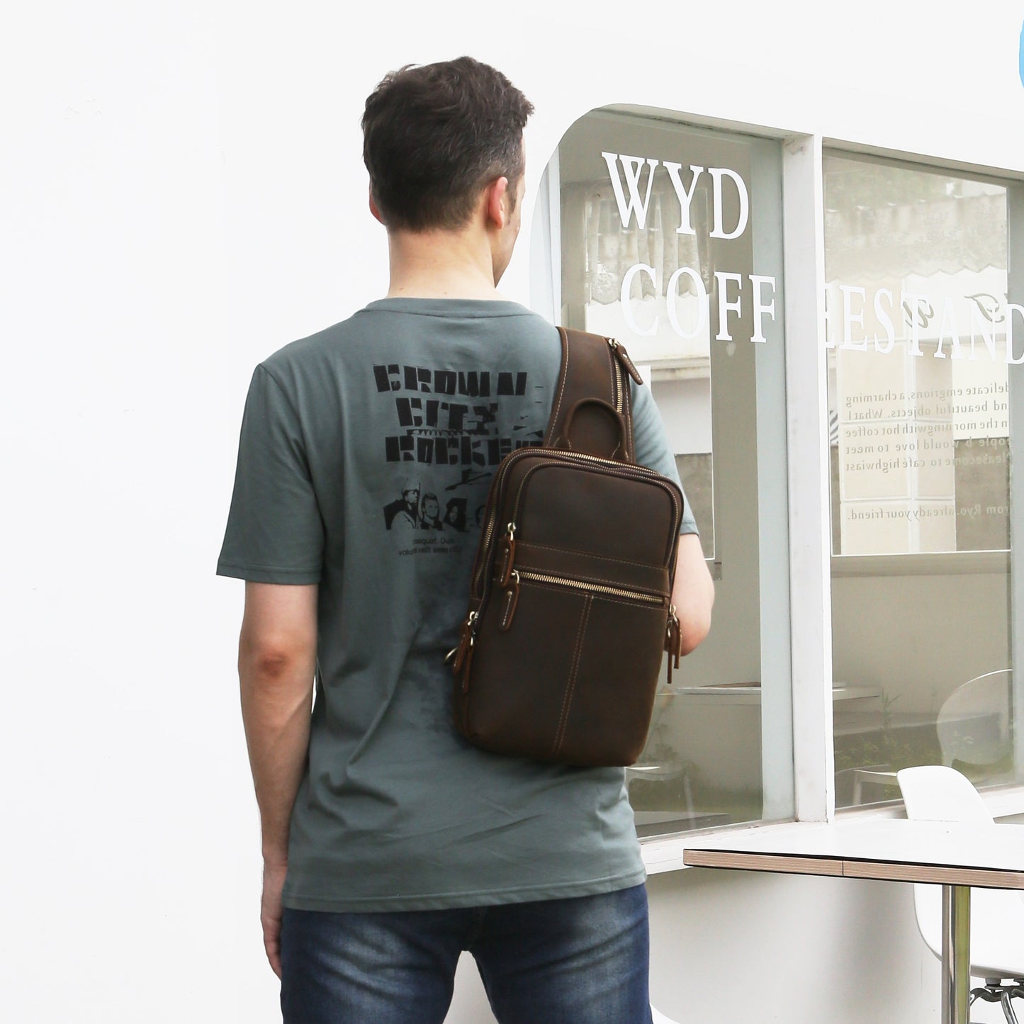 Vintage Full Grain Leather Sling Bag for Men, Crossbody Shoulder Chest Travel Hiking Daypacks Bag for 11 inch iPad, Brown