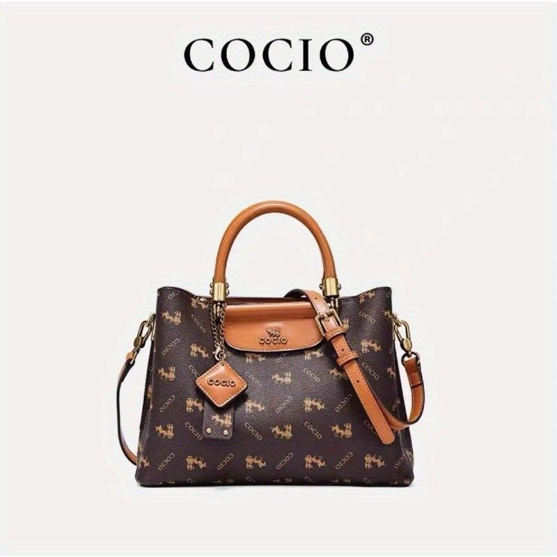 Genuine Leather Women's Printed Handbag, Multi-Way Carry (Handheld/Shoulder/Crossbody), Tote Bag for Daily Use