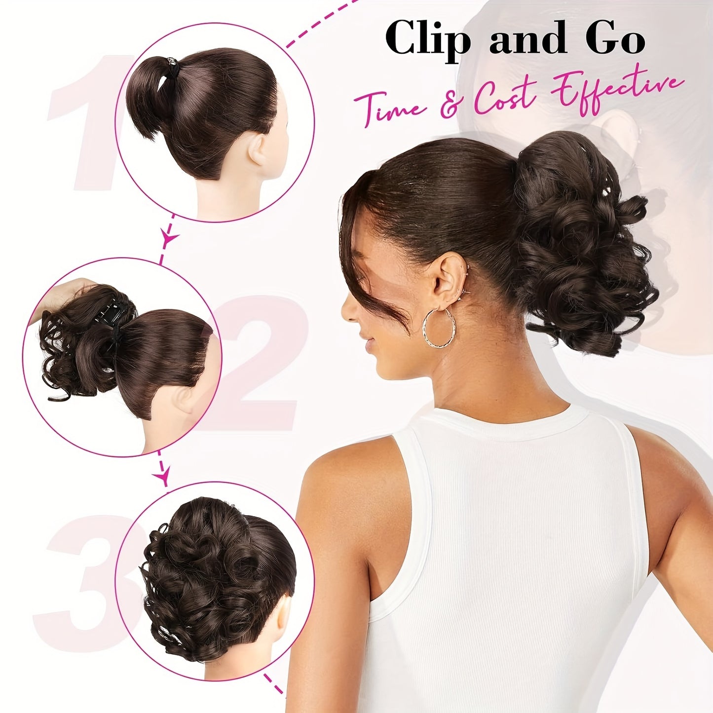 8 Inch Wavy Clip-In Ponytail | Jumbo Claw Clip Synthetic Hair Extensions for Women