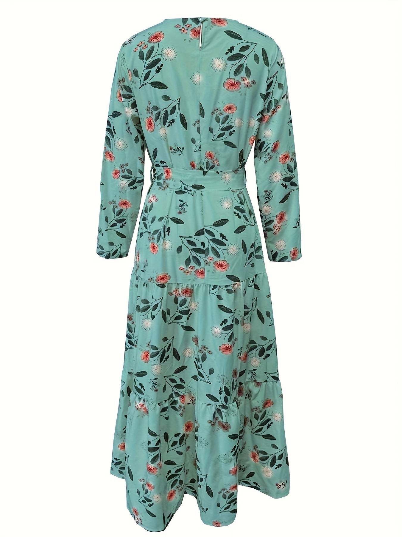 New Women's Elegant Middle Eastern Kaftan Abaya - Black Floral Print with Red Flowers, Long Sleeve Lace-Up Modest Dress, Machine Washable for Spring Summer Fall, Abaya Dress Fancy