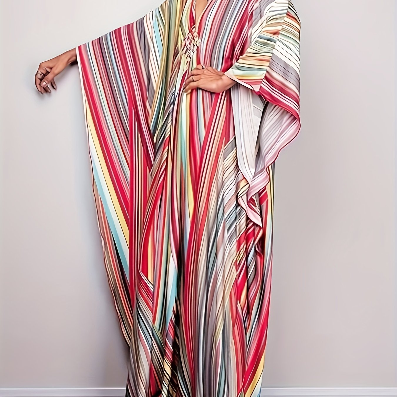 Plus Size, Women Ethnic Print Kaftan Beach Dress Plus Size Swimsuit Cover Up