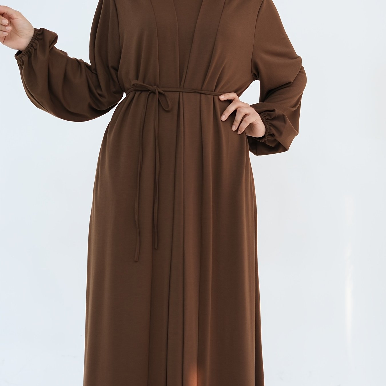 2pcs Solid Color Dress + Casual Round Neck Sleeveless Vest | Women's Clothing, Long Sleeve Arabic Abaya