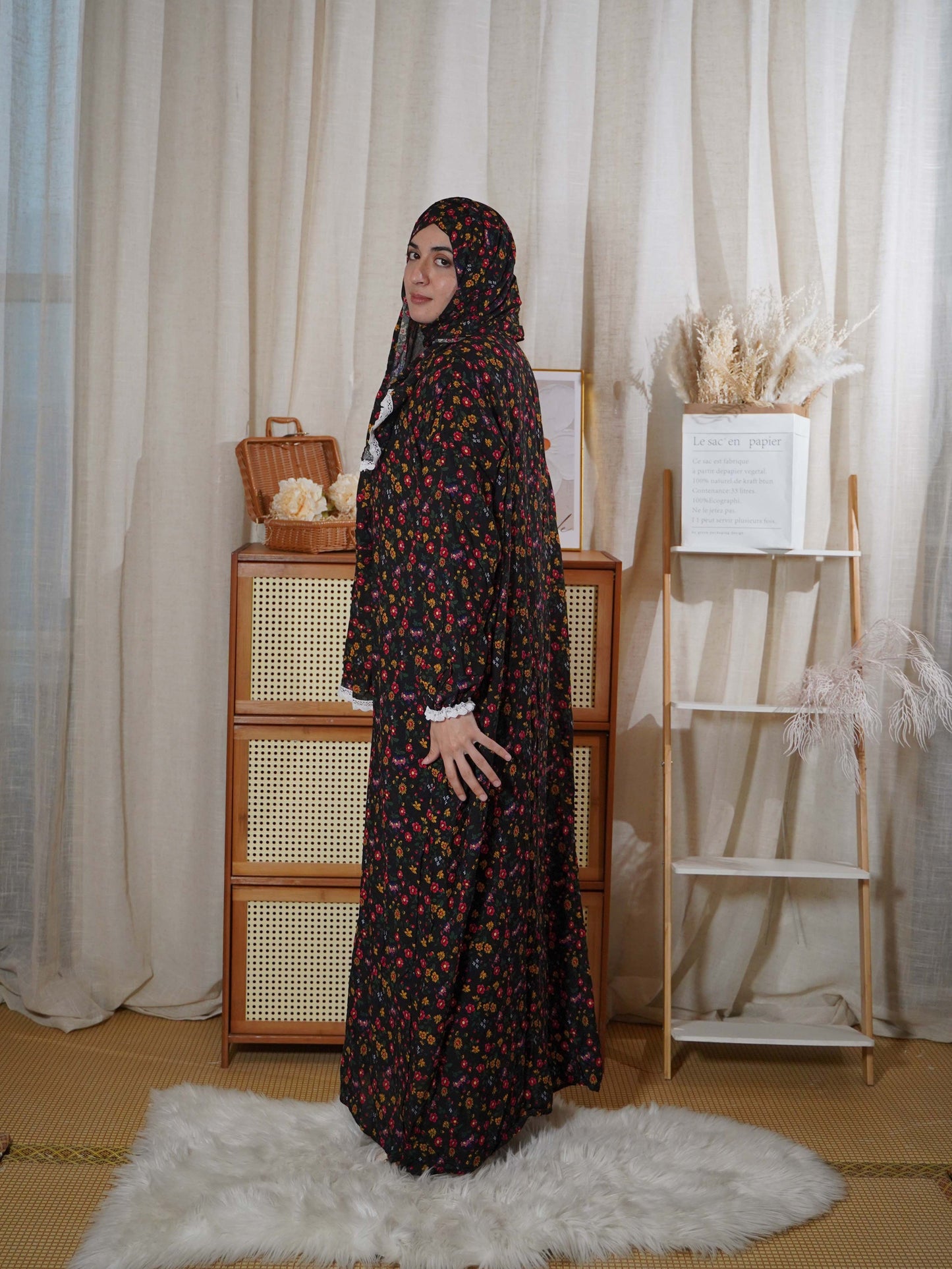 Prayer Robe and Scarf Set for Muslim Women in the Middle East | Traditional Fashion Print Jibab Abaya
