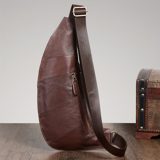 Genuine Leather Sling Bag for Men & Women - Adjustable 41.33" Crossbody Chest Pack with Multiple Zippered Compartments